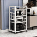 Audio Rack 4 Tier Stereo Rack Audio Equipment Rack Audio Stereo Shelf Wooden Open HiFi Rack Audio-Video Shelving with Wheels Movable(Wei�)