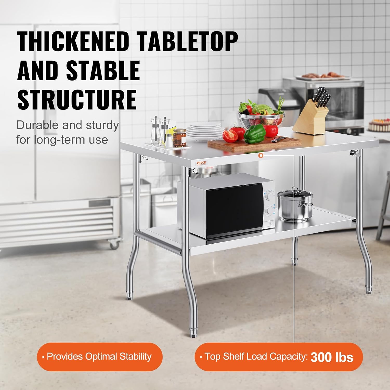 VEVOR Stainless Steel Foldable Work Table, 30 * 48 Inch Heavy Duty Food Outdoor Double Layer Stainless Steel Worktable for Commercial Kitchen Restaurant