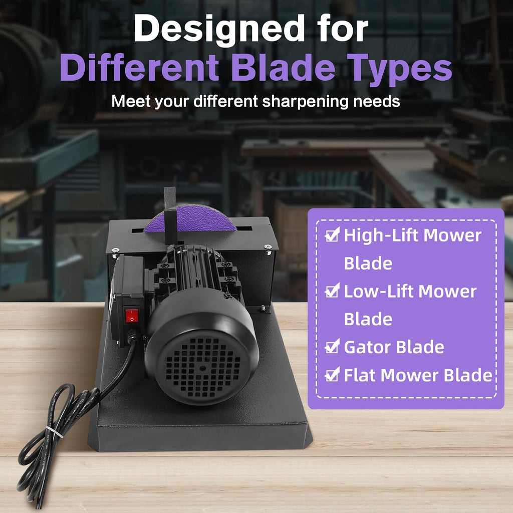 Lawn Mower Blade Sharpener, 1HP 750W Lawnmower Blade Grinder with 9-inch Rust-Proof Grinder Tool, 2 Sanding Paper & Bracket, Compact Workbench Sharpening for Durable Blades