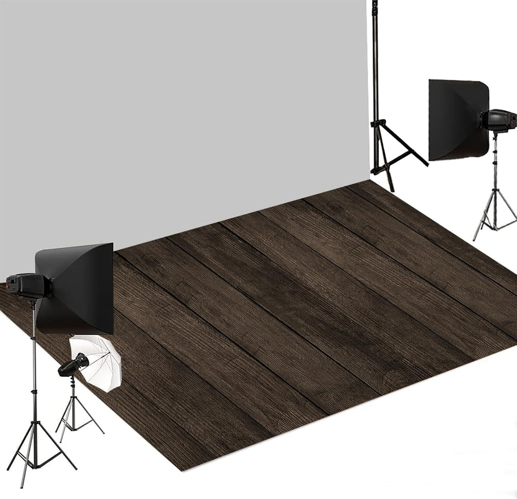 Kate Rubber Floor Mat for Photography - Deep Brown Wood Flooring Mat - Newborn Photography Drops - 8x5ft