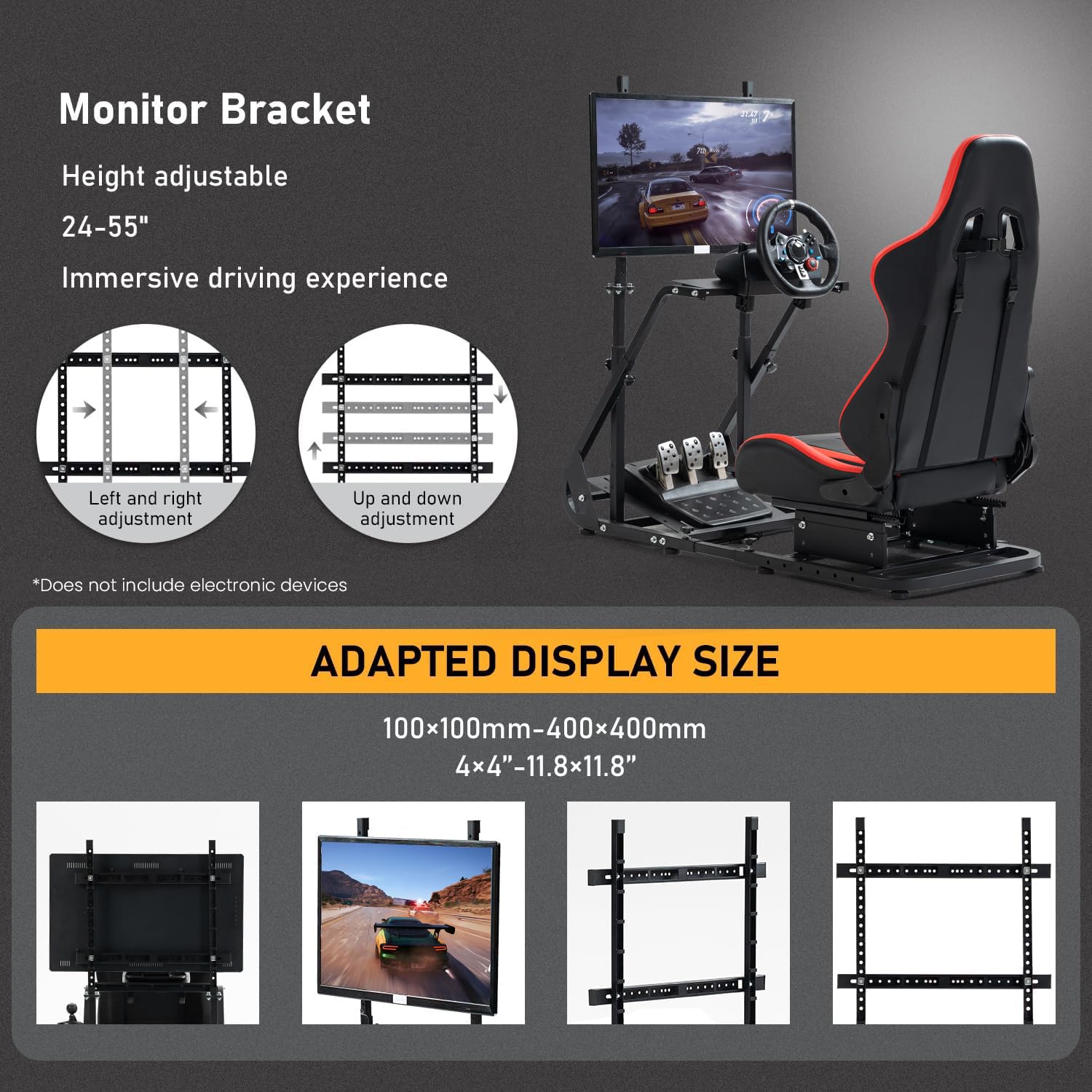 Dardoo G923 Racing Simulator Cockpit with Monitor Frame Fit for Logitech G29 G920, for Thrustmaster T80 T150, for Fanatec, Gaming Wheel Stand with Seat,Not Included Shifter,Wheel,Pedals and Display