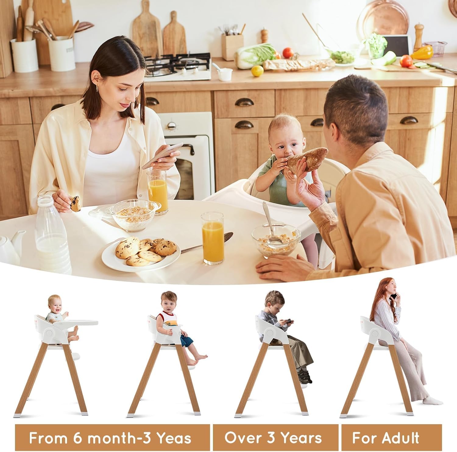 GYARING 5 in 1 Baby high Chair,Adjustable Convertible Infant Chair with Removable Tray, Easy to Clean,Khaki