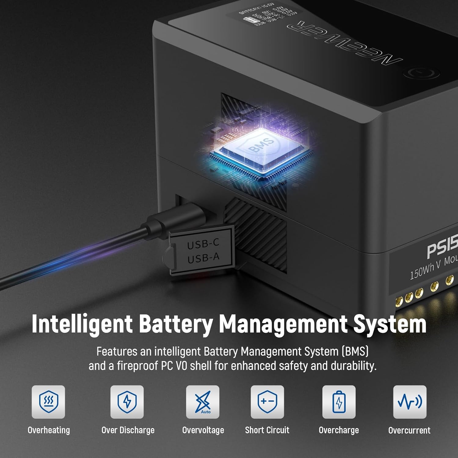 Neewer V Mount Battery PS150E Supports 100W PD USB C Fast Charging, 10350mAh 150Wh 14.54V, with D Tap/USB C/USB A/BP/Dual DC Ports/OLED Screen, V Lock Battery for Camera Camcorder Monitor Video Light
