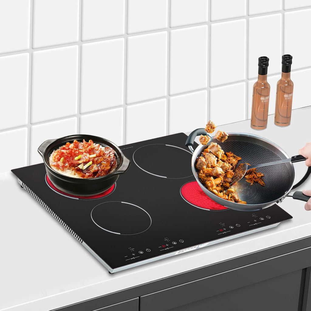 Built-in 4 Burners Electric Stove Electric Cooker Hob Cooktop, 3000W Power, 9 Heat Settings, Sensor Touch 110V