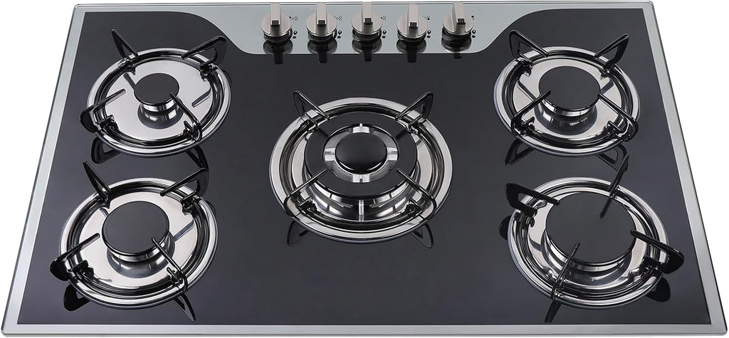 Propane Gas Cooktop with 5 Burners, 30 Inch Built-In Gas Cooktop Lpg/Ng Gas Stove Top for Kitchen - 8 Mm Tempered Glass, Pulse Ignition Type