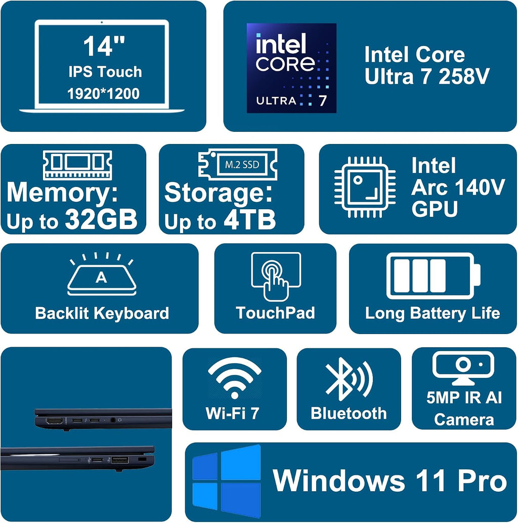 HP EliteBook X G1i Laptop 14' WUXGA IPS Touchscreen (500nits, 100% sRGB) Intel 8-core Ultra 7 258V (NPU Up to 47 Tops) 32GB RAM 1TB SSD for Creator Business Professional Win11Pro ICP Hub