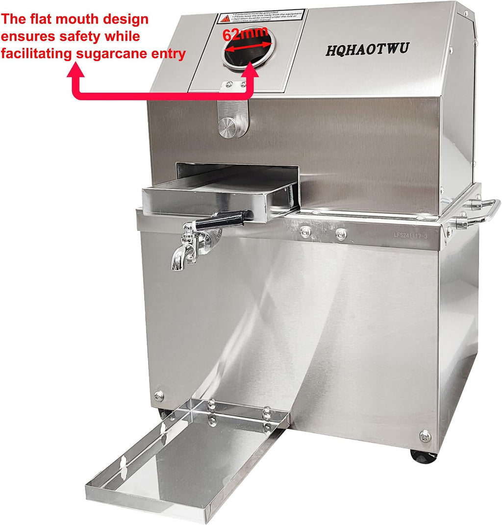 Sugarcane Juicer Electric Sugarcane Press Desktop Sugarcane Ginger Sorghum Stalk Press Sugarcane Juice Extractor 3 Stainless Steel Rollers Juice Press Machine 300Kg/H with 2 Knives 110V