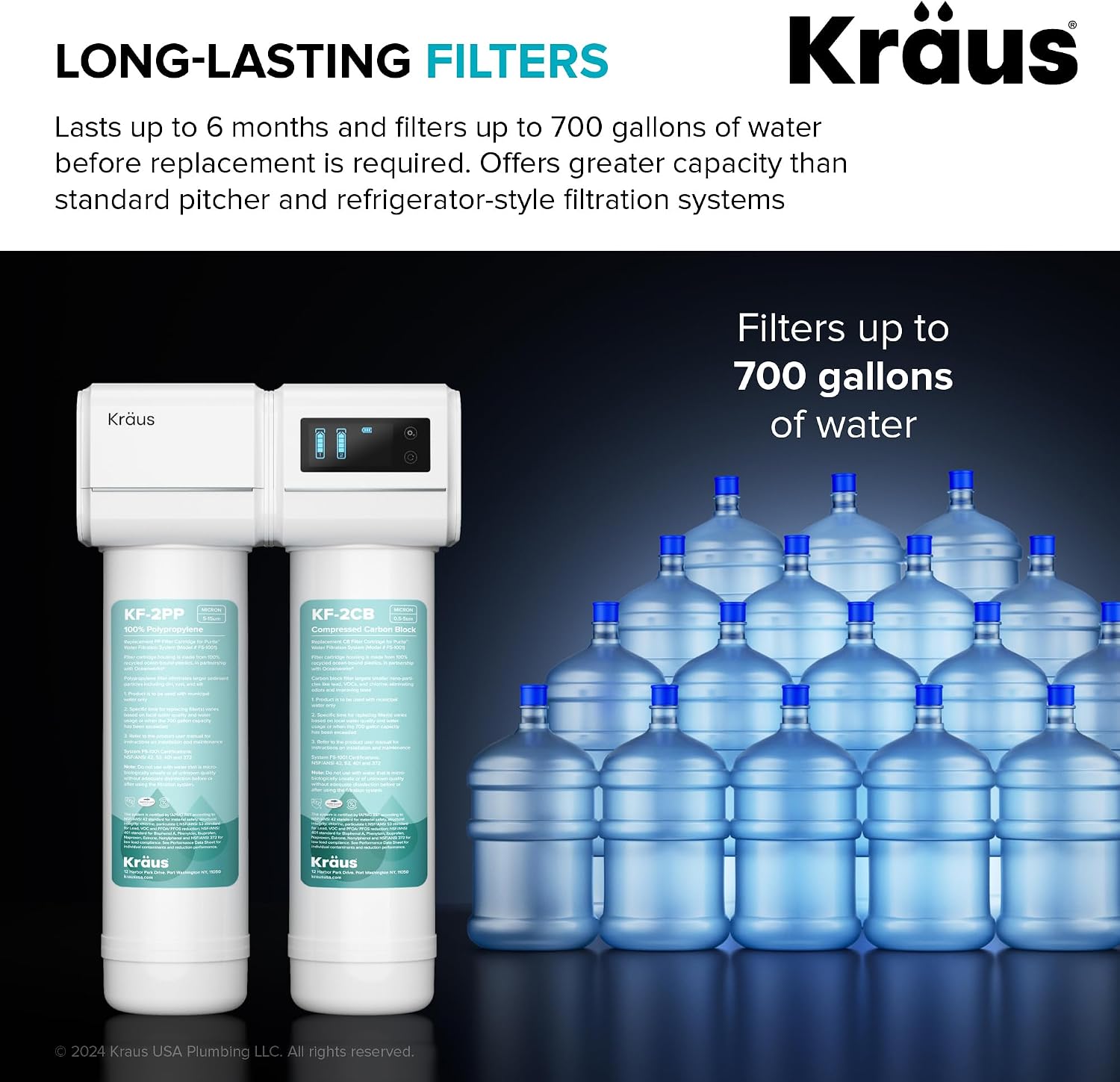 KRAUS Purita 2-Stage Under Sink Water Filtration System with Digital Display Monitor, FS-1001
