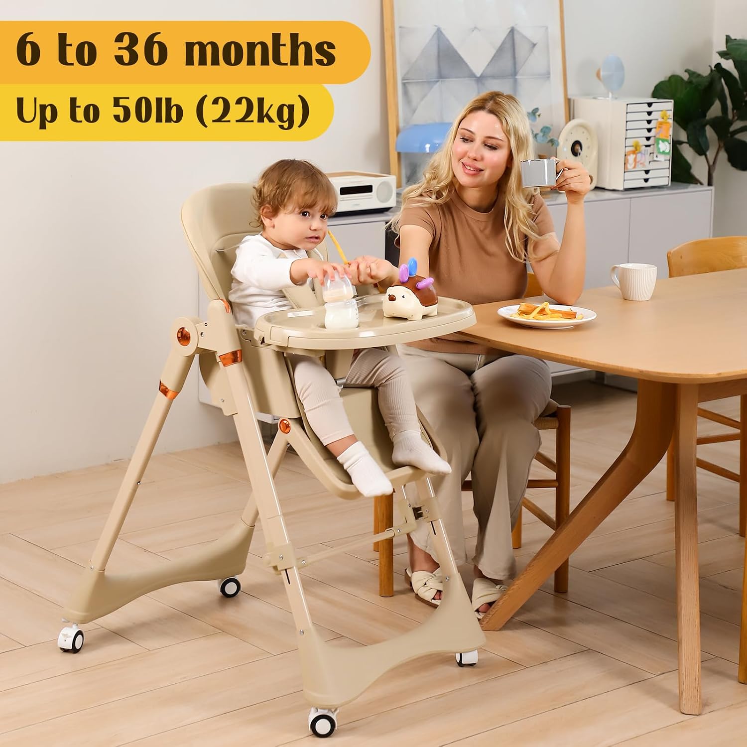6-in-1 Convertible High Chair with Rocker | Baby High Chair for Newborn to Toddler (0-3 Years) | Adjustable, Foldable & Easy-Clean with Dishwasher Safe Tray & Tool-Free Assembly, Brown
