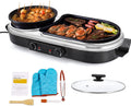 Electric Hot Pot Grill Removable 2 in 1 Shabu-shabu Pot Korean BBQ Grill Large Baking Tray Divider Hotpot, Smokeless Non-Stick Cooker Pan, Temperature Control, 2-10 People