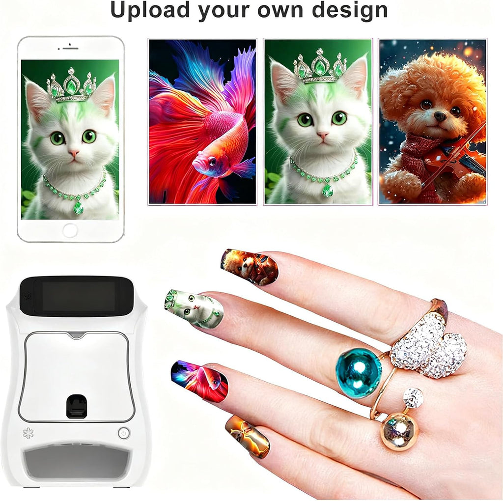 Automatic Smart 3D Art Nail Printer,Digital Mobile Nail Art Printer,Control Through Mobile App, for Beauty & Personal Care for Girls' Home Nails White
