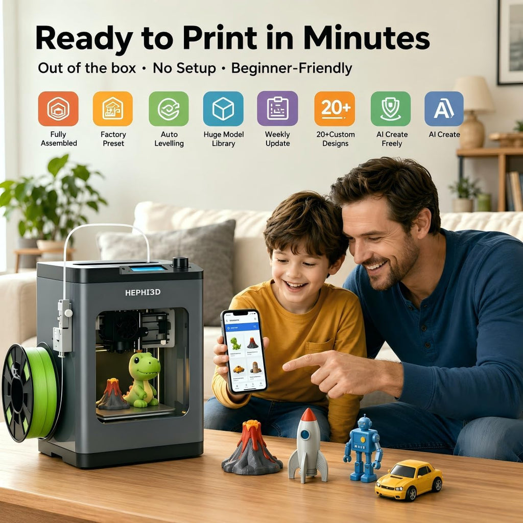 TINA2 Plus 3D Printer with WiFi Cloud, HEPHI3D DIY 3D Printers 250mm/s High Speed, Auto Leveling Mini 3D Printer for Beginners and Kids, Fully Assembly 3D Printers Open Source for Home, Office, School