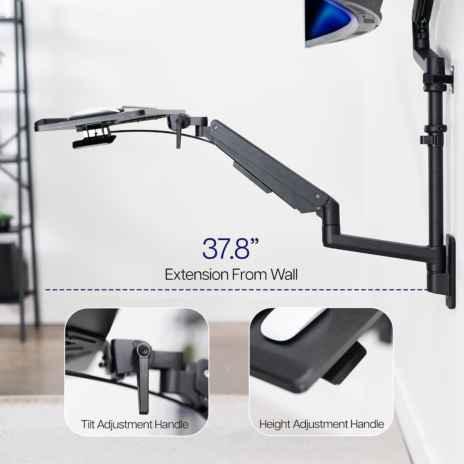 VIVO Sit-Stand Heavy Duty Ultrawide Monitor Wall Mount for Screens up to 49 inches with Height Adjustable Keyboard and Mouse Tray, Pneumatic Arm Computer Workstation, MOUNT-V120KB35C