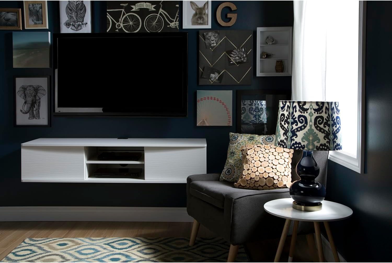 South Shore Floating Wall Mounted Media Console, Pure White, 56',