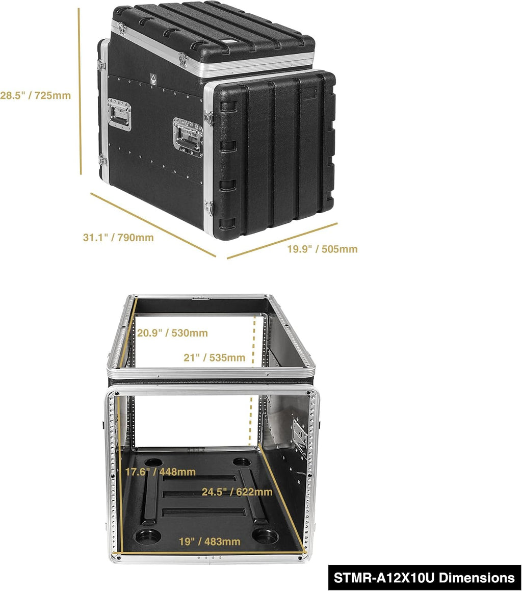 Sound Town Lightweight and Compact 10U ATA ABS Rack Case, with Slant Mixer Top, 24.5' Depth, 12U Top and 10U Side Spaces (STMR-A12X10U)