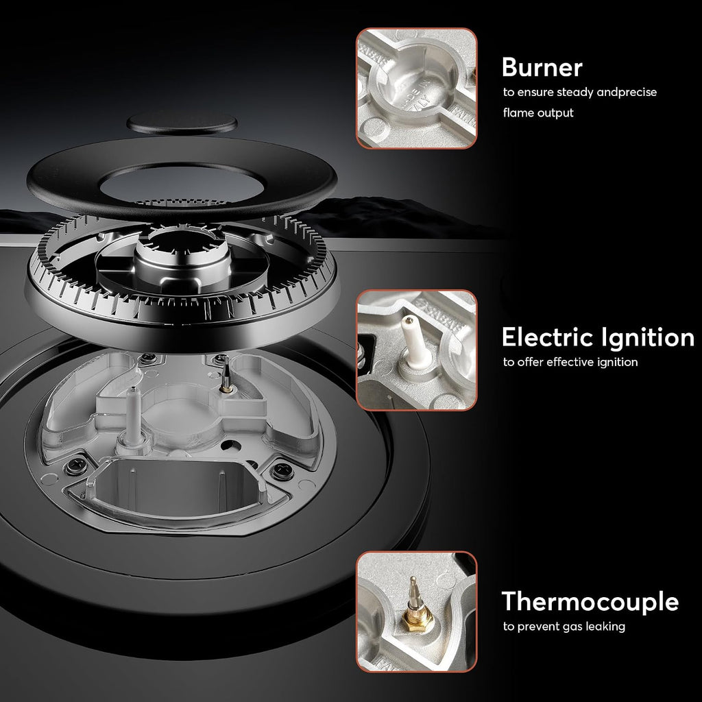 Empava 30' Gas Stove Cooktop LPG/NG Convertible with 5 Italy SABAF Burners Tempered Glass in Black, 30 Inch