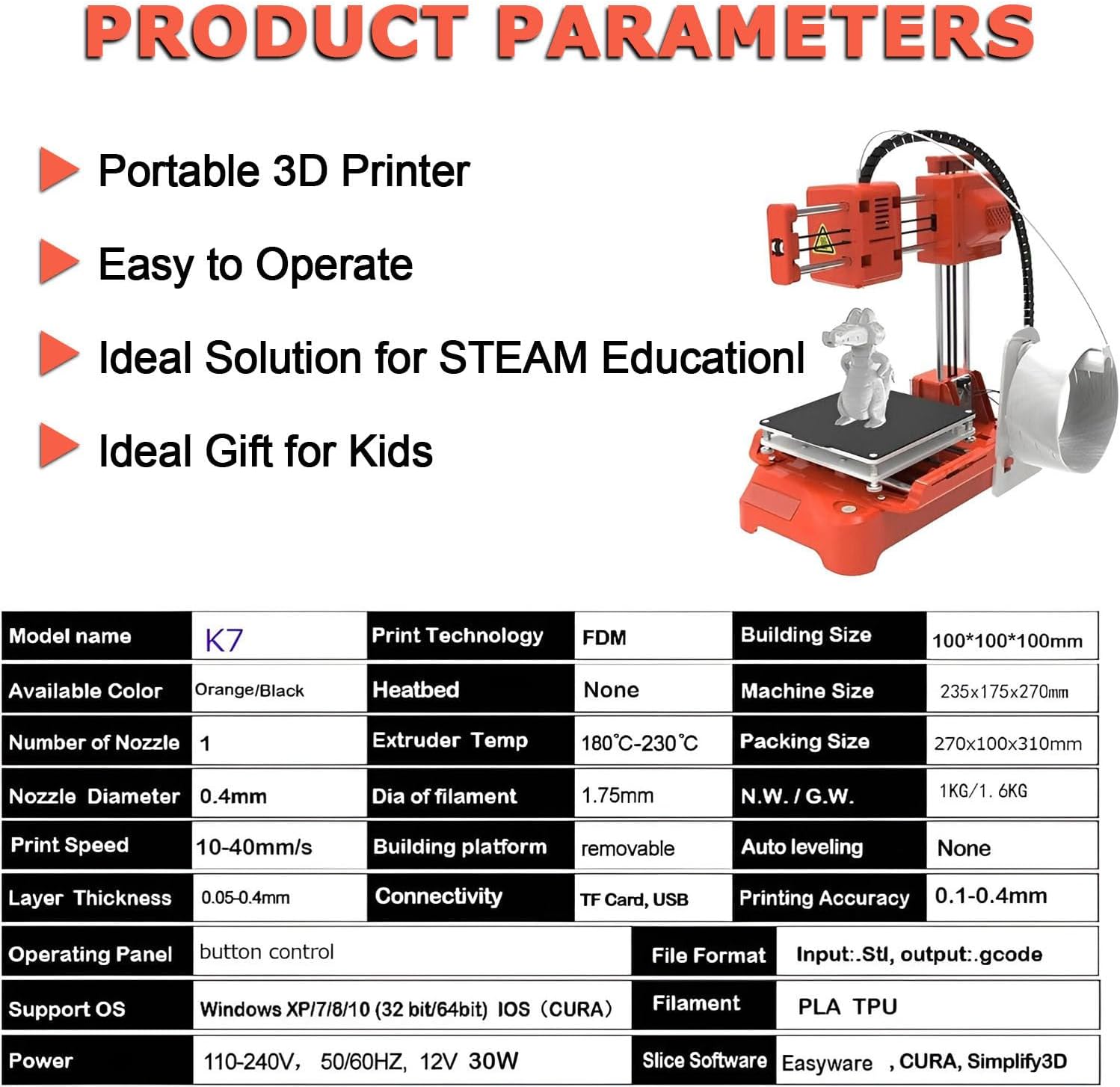 3D Printer Mini Desktop Printing Machine,100X100X100mm Printing Size,Leveling-Free Printer,Uniform Heating,for Beginners,Kids,Student Education Black