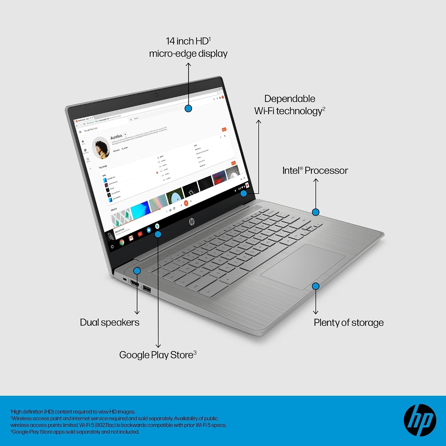 HP Chromebook 14 Laptop (14' HD, Intel 4-Core Celeron N4120, 4GB RAM, 128GB Storage (64GB + 64GB SD)) for Home & Student, Light Weight & 14-Hr Battery Life, Webcam, Wi-Fi, IST HUB, Chrome OS