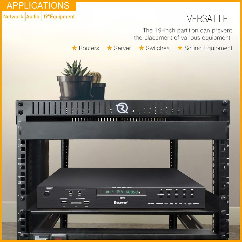 RIVECO 15U Network & Stereo Rack with Caster Rolling Server Rack for 19-inch Audio Video Musical & IT Equipment Mounting, Tapped & Square Holes+35cm Depth Rack Shelves 2PCS