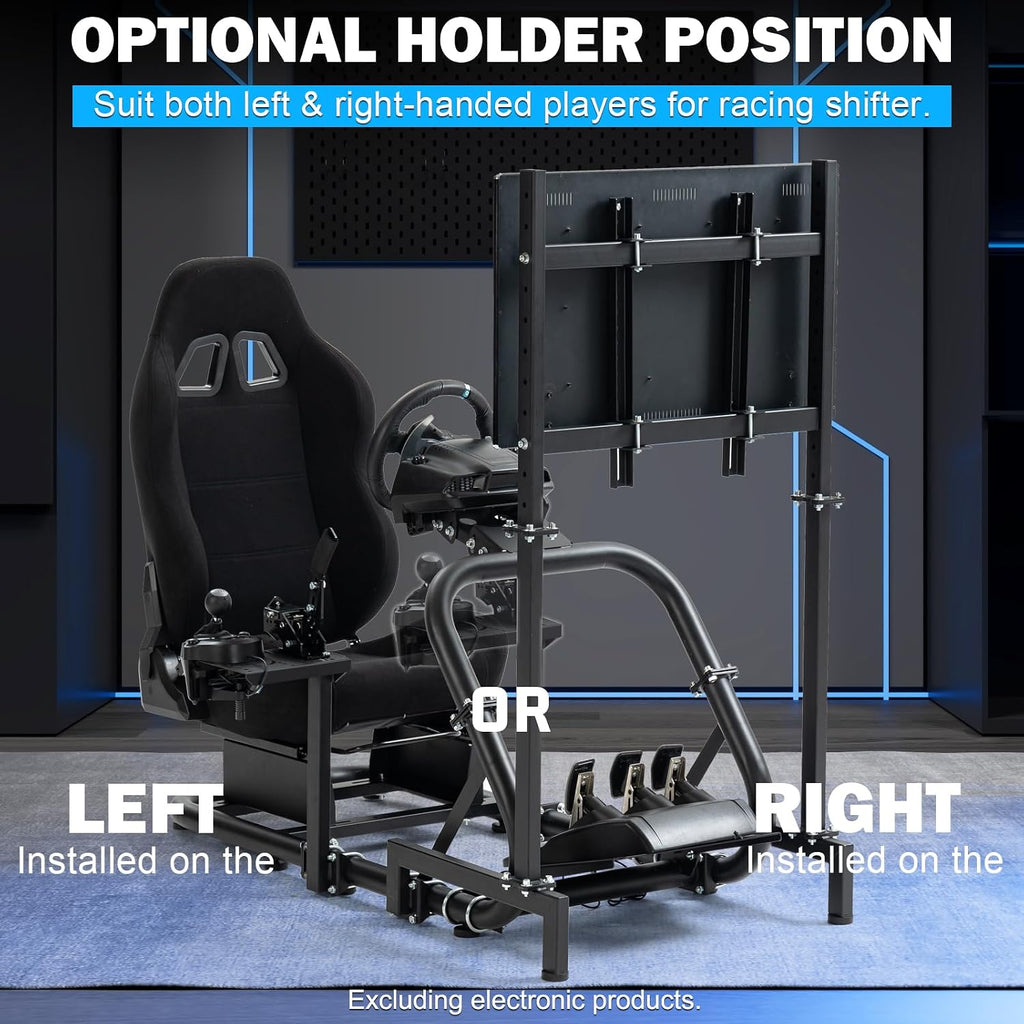 Anman Pro Adjustable Sim Racing Simulator Cockpit Black Seat with Display TV Monitor Stand Fits for Logitech G27 G920 G29 G25,for Thrustmaster T300RS TX, for Fanatec,Wheel Pedals Not Included