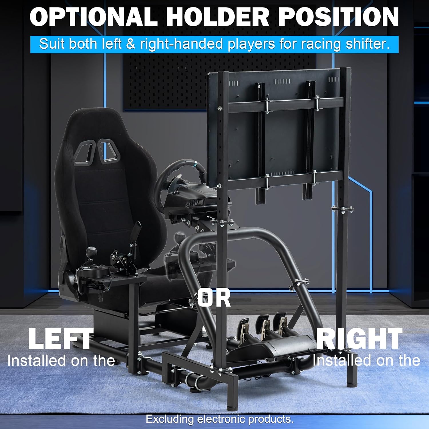 Anman Pro Adjustable Sim Racing Simulator Cockpit Black Seat with Display TV Monitor Stand Fits for Logitech G27 G920 G29 G25,for Thrustmaster T300RS TX, for Fanatec,Wheel Pedals Not Included