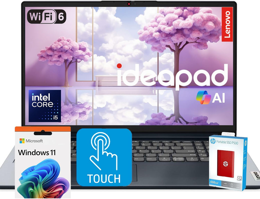 Lenovo IdeaPad Premium Series Laptop • 15.6 FHD Touchscreen • Intel Core i5 10-Core Processor • 16GB RAM • 1.5TB SSD (1TB PCIe SSD withHP P500 512GB Portable SSD) • Copilot & AI Ready • Windows 11