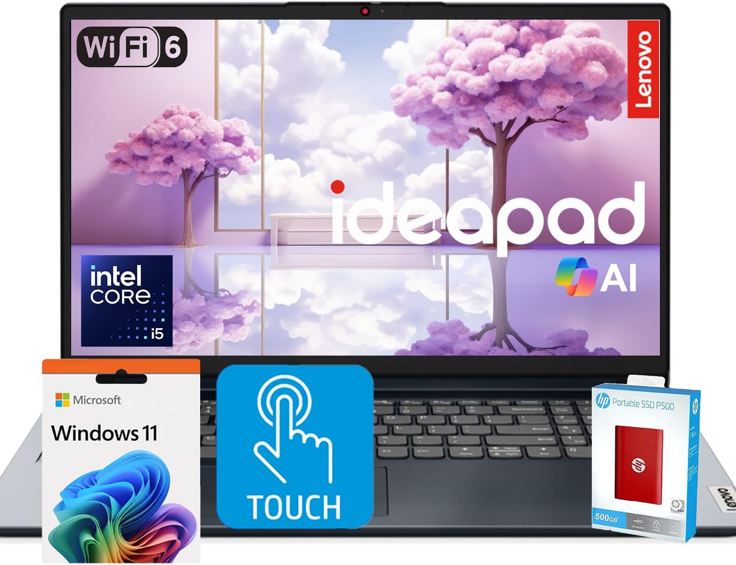Lenovo IdeaPad Premium Series Laptop • 15.6 FHD Touchscreen • Intel Core i5 10-Core Processor • 24GB RAM • 1.5TB SSD (1TB PCIe SSD withHP P500 512GB Portable SSD) • Copilot & AI Ready • Windows 11