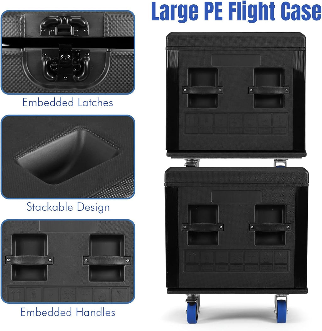 Utility Road Trunk Case with Handle and Wheels Stackable Heavy Duty ATA Rolling Road Case for Pro Audio & DJ Equipment Storage Transport (M)
