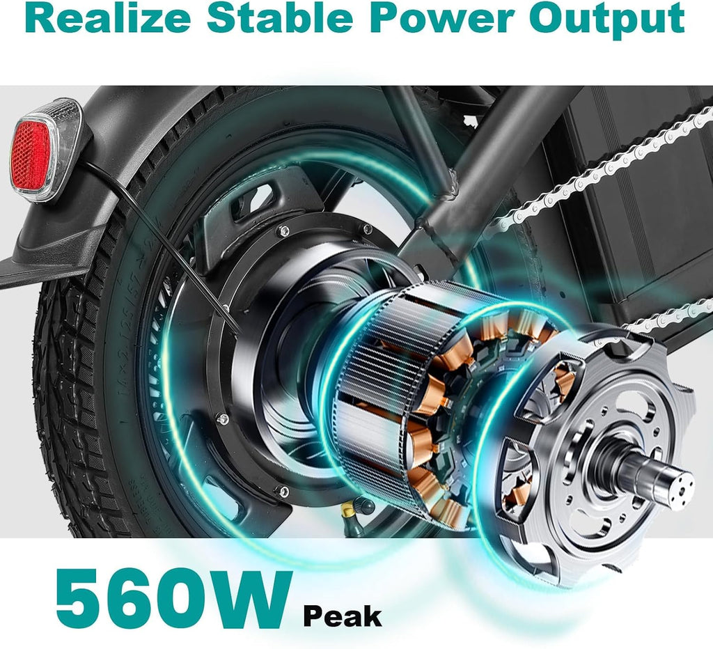 Electric Bike for Adults and Teens, 560-740W Motor, 20-25MPH Compact Commuter Folding Ebike, 32 Miles Range, 48V 10Ah Battery, 3-Level Pedal Assist, 14' Foldable Electric Bicycle, UL 2849 Certified