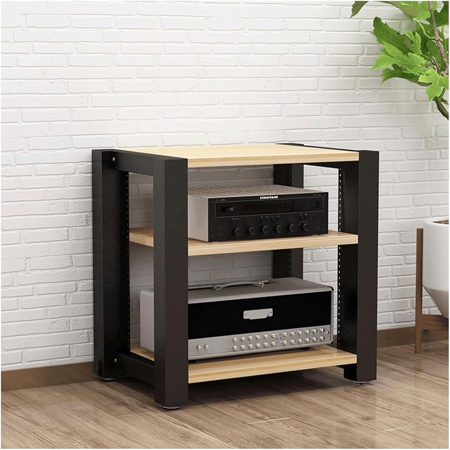 Audio Rack 2/3/4/5 Tier Stereo Rack Audio Equipment Rack Audio Open Rack Cabinet HiFi Rack Adjustable Audio-Video Shelving Durable(Natural,3 Tier)