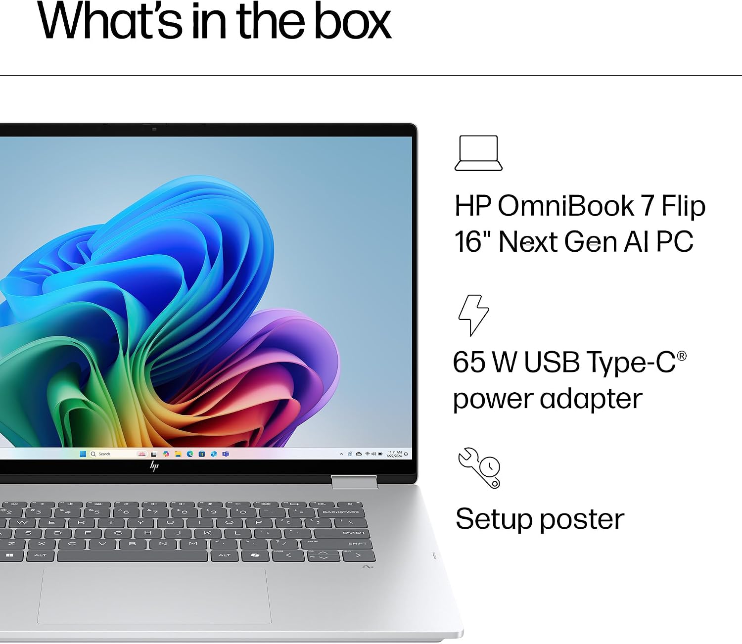 HP OmniBook 7 Flip 16 inch 2-in-1 Next Gen AI PC, 2K Touchscreen Display, Intel Core Ultra 5 226V, 16 GB RAM, 512 GB SSD, Intel Arc 130V GPU, Windows 11 Home, Copilot+ PC, Glacier Silver, 16-au0000nr