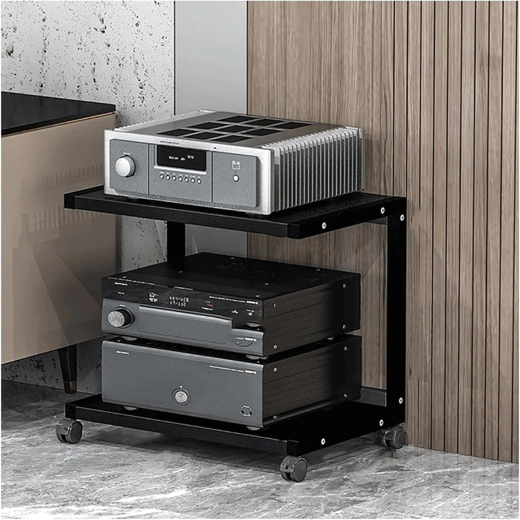Audio Rack 2/3 Tier Stereo Rack Audio Equipment Rack Audio Stereo Shelf Wooden Open Audio-Video Shelving with 360° Swivel Wheels(Nero,45cm)