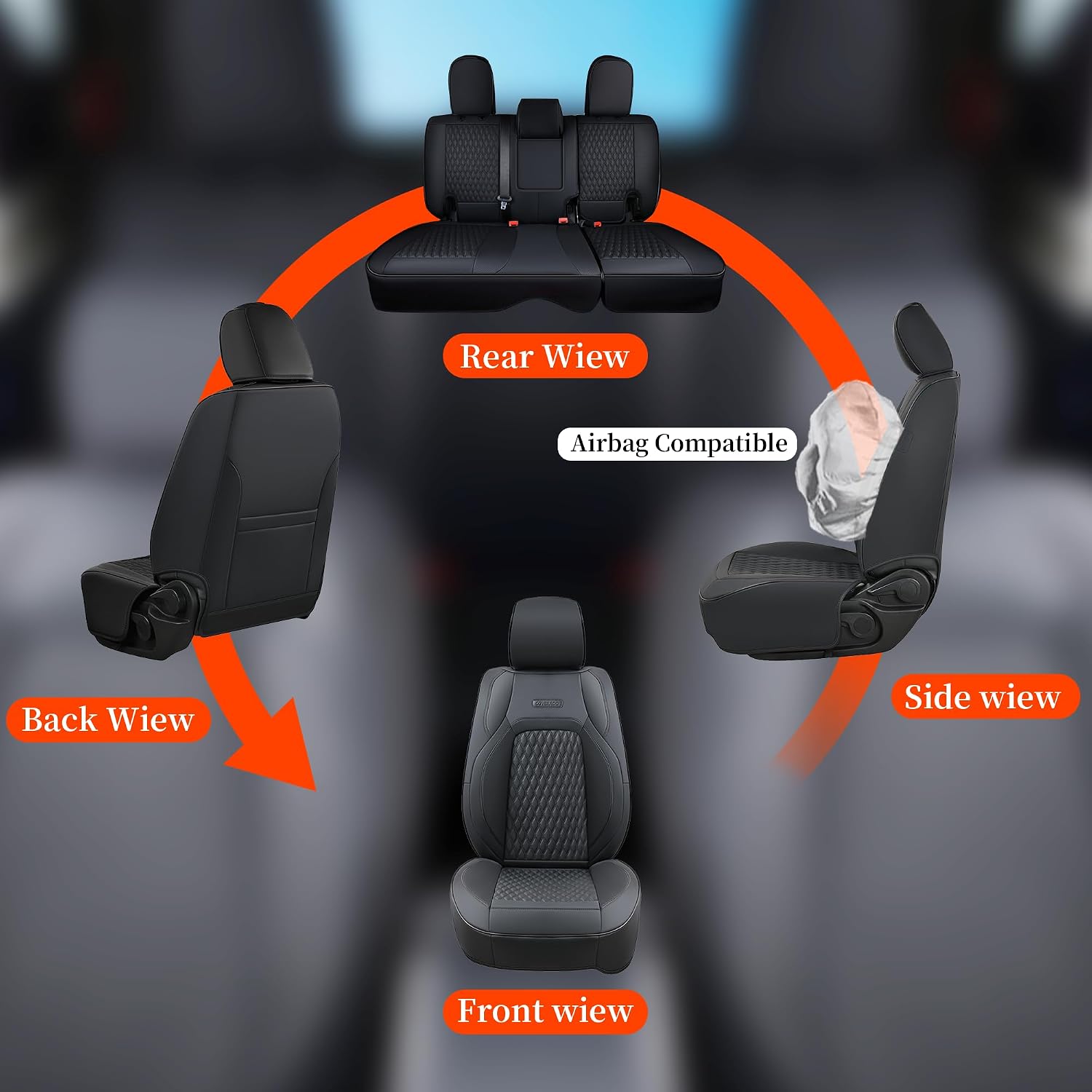 Coverado Seat Covers for Jeep Wrangler, 4 Door Leather Custom Car Seat Covers, Front & Rear Seat Cushion Protector Fit for Jeep Wrangler JL Seat Covers 4-Door Sahara Sport Rubicon 2018-2026 (Black)