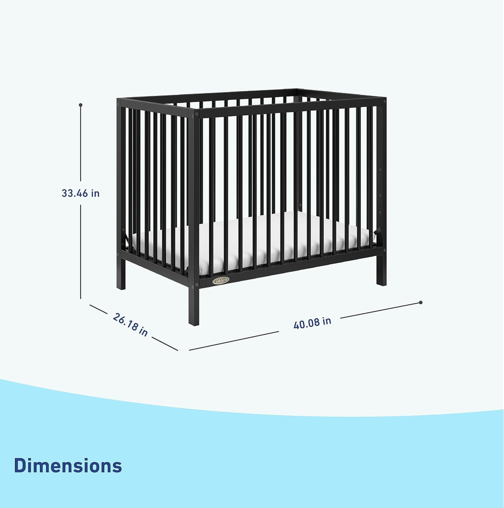 Graco Teddi 4-in-1 Convertible Mini Crib with Bonus Water-Resistant Mattress – GREENGUARD Gold Certified, 2.75-Inch Mattress Included, Small Spaces Crib, Easy 30-Minute Assembly (Black)