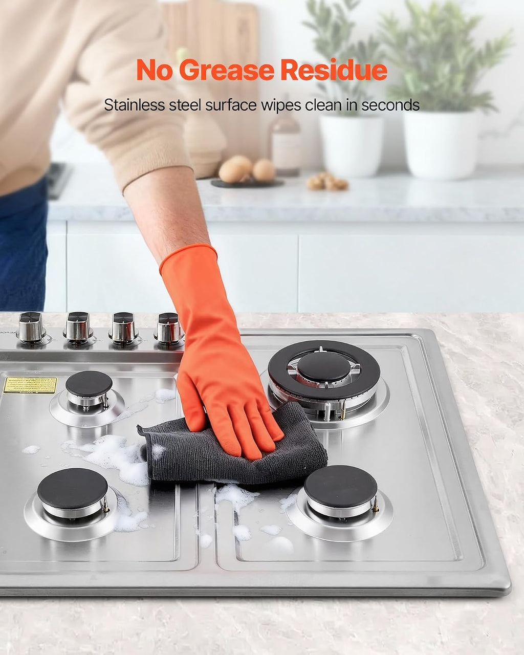 VEVOR 24 inch Gas Cooktop 4 Burners Gas Stove Top, Max 27000BTU Built-in Stainless Steel Stove Top LPG/NG Convertible Dual Fuel Cooktop Stoves with Thermocouple Protection for Kitchen Apartment Rvs