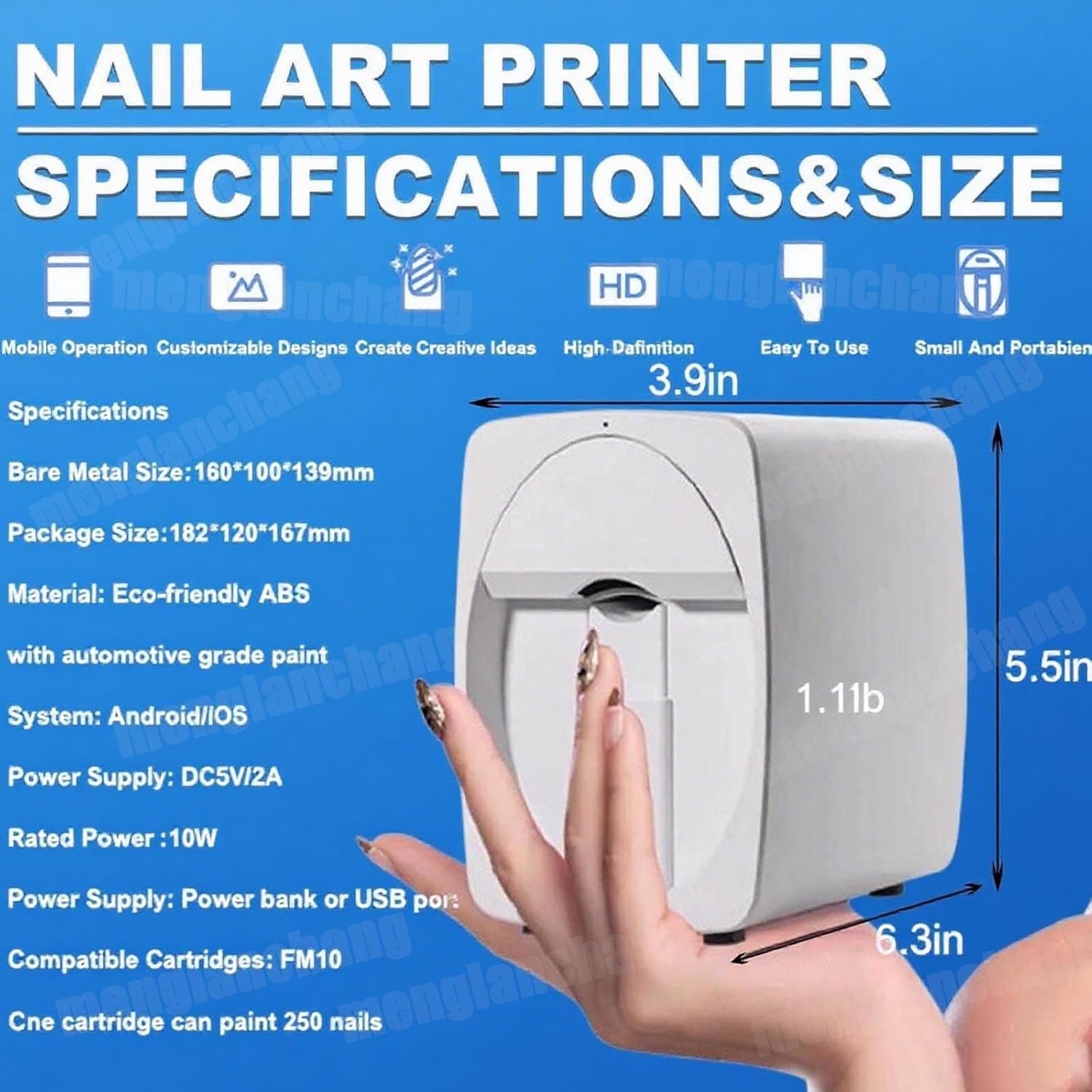 Nail Printer Nail Art Machine | Upgrade Portable 3D Nail Painting Machine W/Multiple Accessories1000+ DesignsSmart DIY Art Fingernail Printer Machine for Home Nail Salon Cute Girls Women White