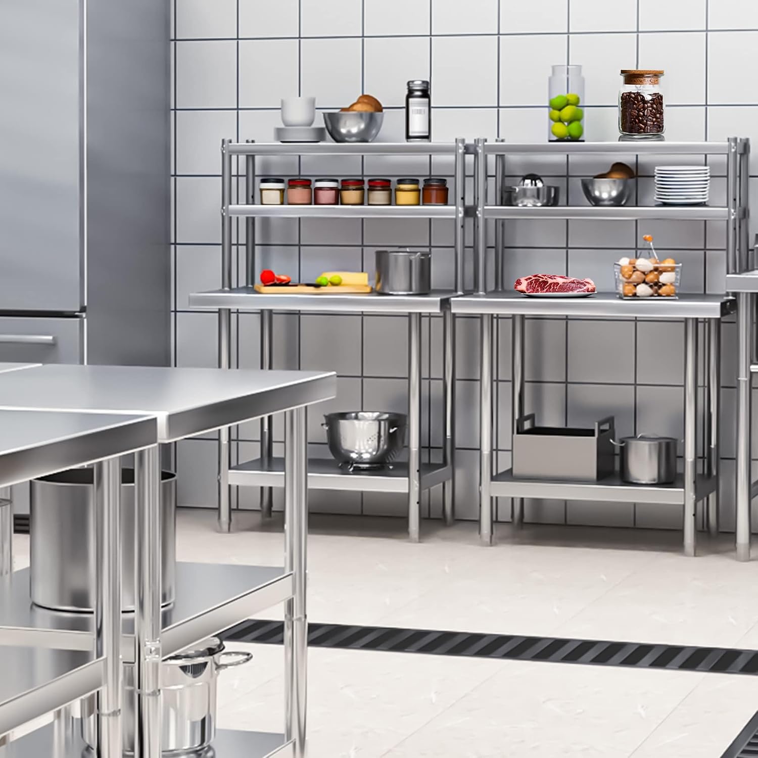 YITAHOME NSF Stainless Steel Work Table With Overshelves, 30' X 24' With 30' X 12' Shelf, Metal Prep Table for Home Kitchen Restaurant Garage Warehouse