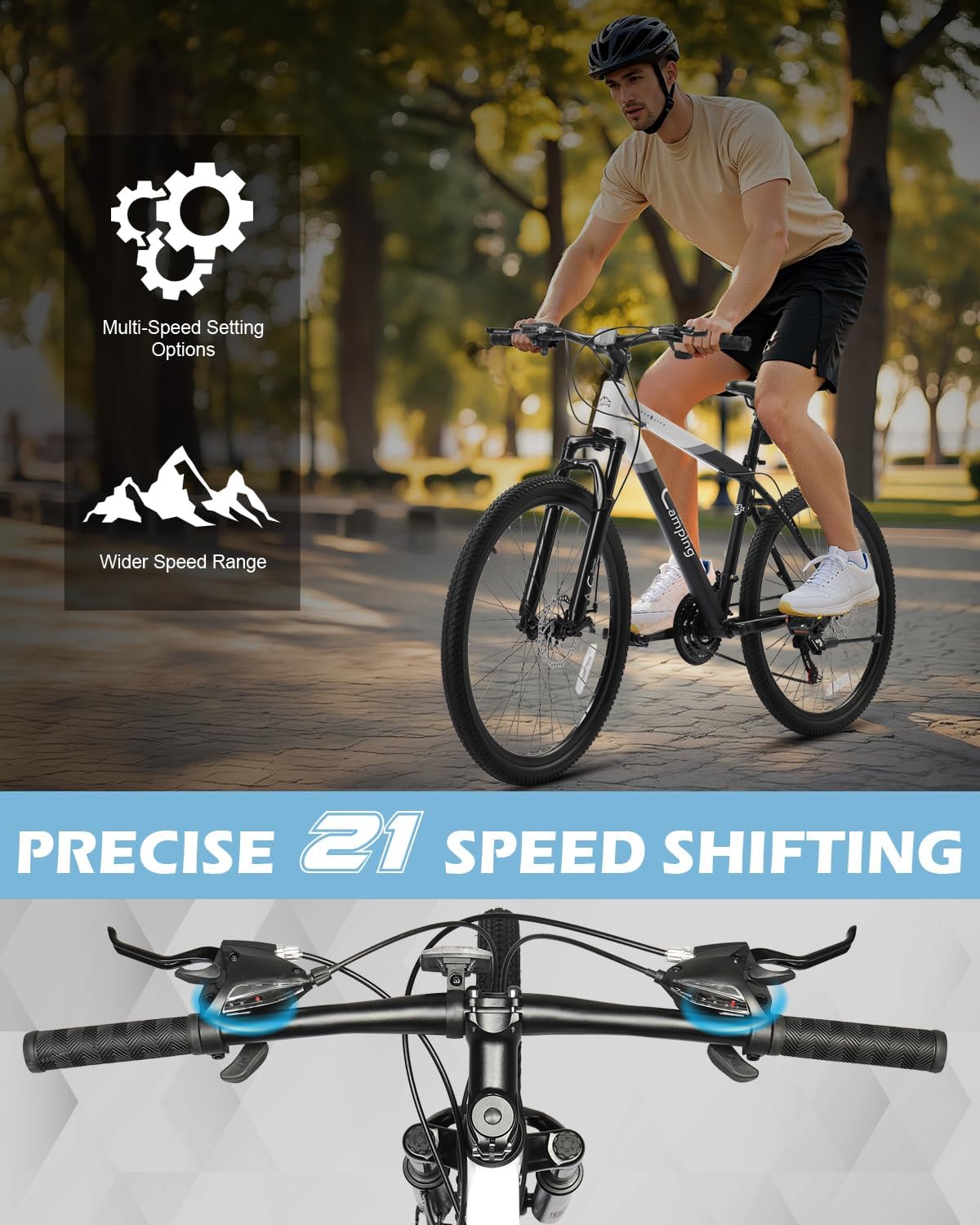 CamPingSurvivals 26/27.5' Mountain Bike 21 Speed Men's Mountain Bike with Lightweight Aluminum Frame, Powerful Dual Disc Brake, Precision 21 Speed Shifting, Men's Bicycle for Commuter & Travel