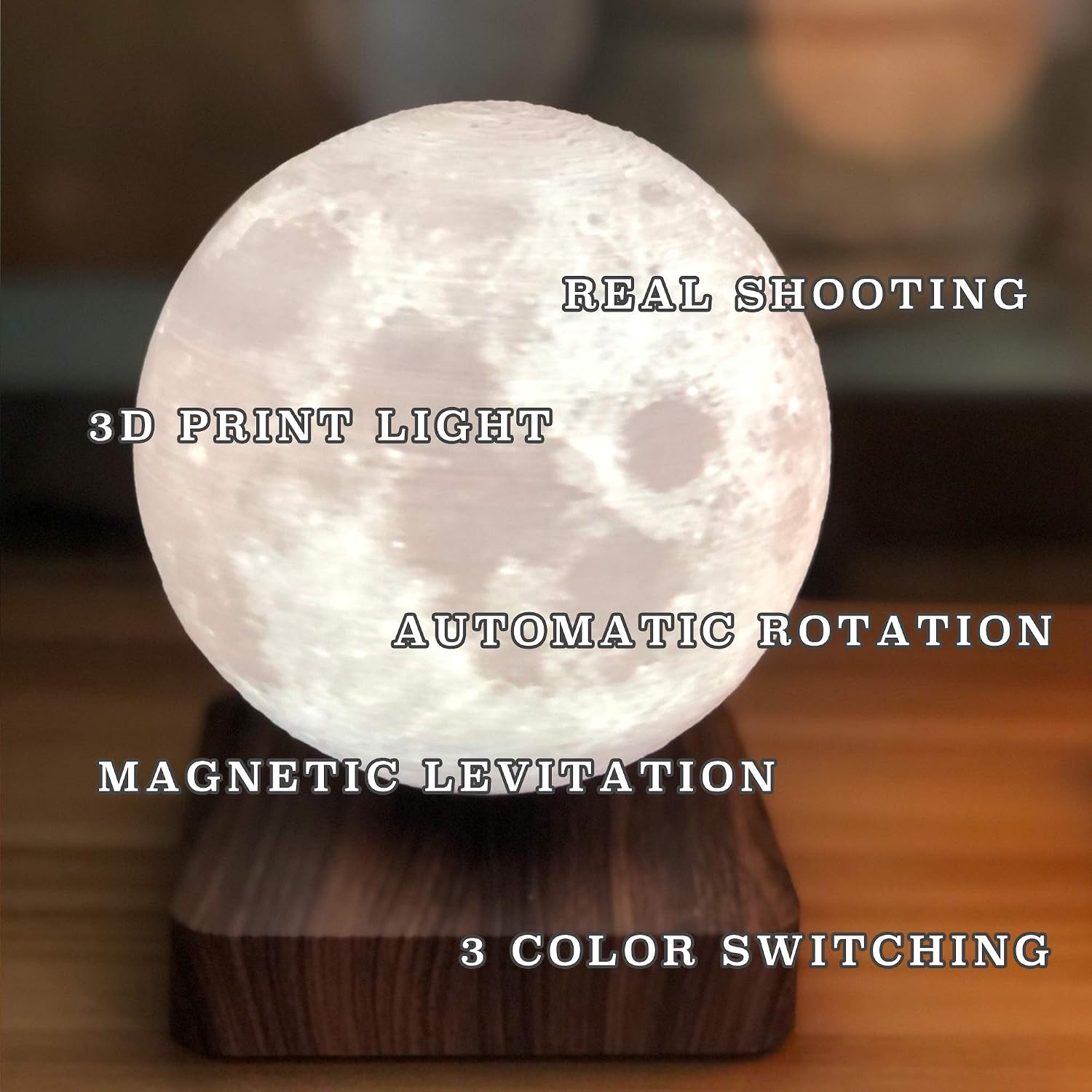Night Light Moon Light Magnetic Floating Planet Lamp Interior 3D Print LED Bedside Nursing Creative Gift Table Lamp (18cm Moon)