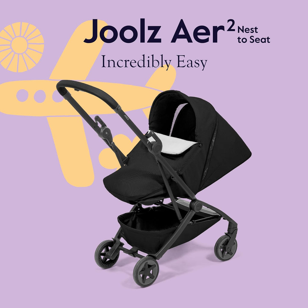 Joolz Aer2 Nest-to-Seat Accessory - Parent-Facing Compact Travel Stroller Seat for Newborn to Toddler (Up to 33 lbs) –Lightweight One-Hand Fold – Airplane Approved – Space Black (Chassis Not Included)