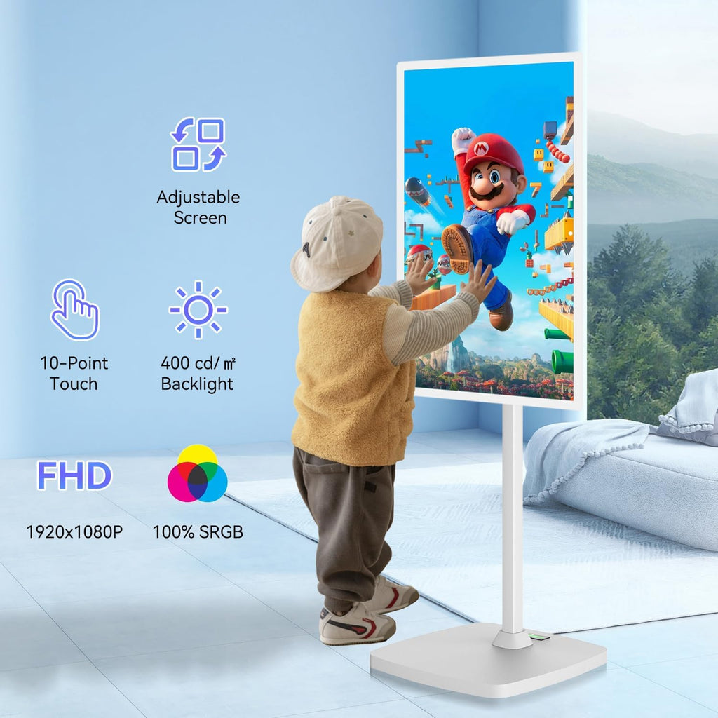 AISHICHEN 27 Inch Portable Touchscreen Monitor | Rolling Monitor on Wheels | 1080p Smart Screen | 8g+128g | Android OS 13 | 4K Webcam & 133wh Battery(Up to 8H) (1080P)
