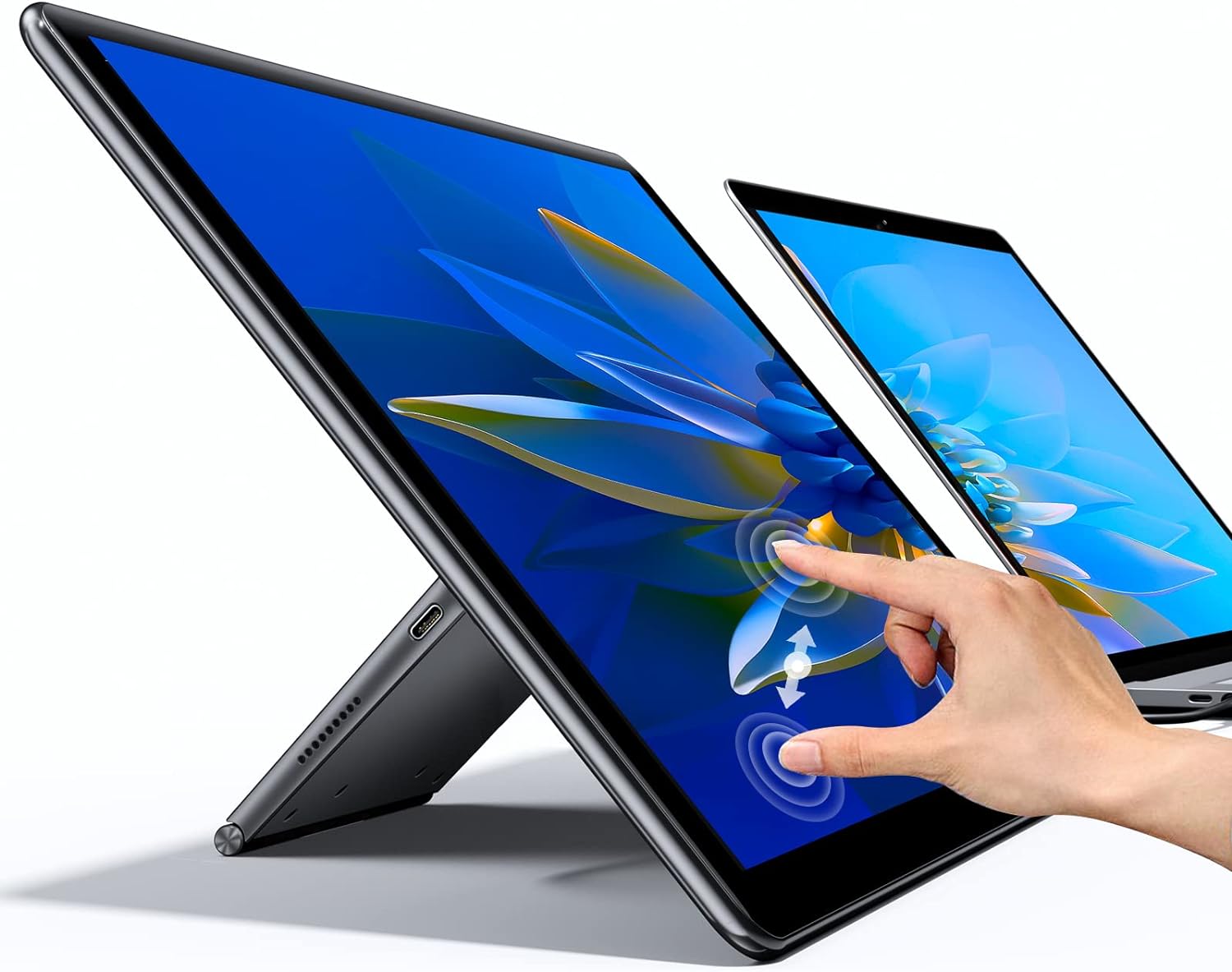 UPERFECT Y Portable Monitor Freestanding Touchscreen, 15.6''FHD 1080P IPS Screen with Adjust Stand, 2000:1 Contrast Ratio, 100% sRGB w/Standard HDMI/USB 3.0/Type C, Built-in Speaker/Ambient Light
