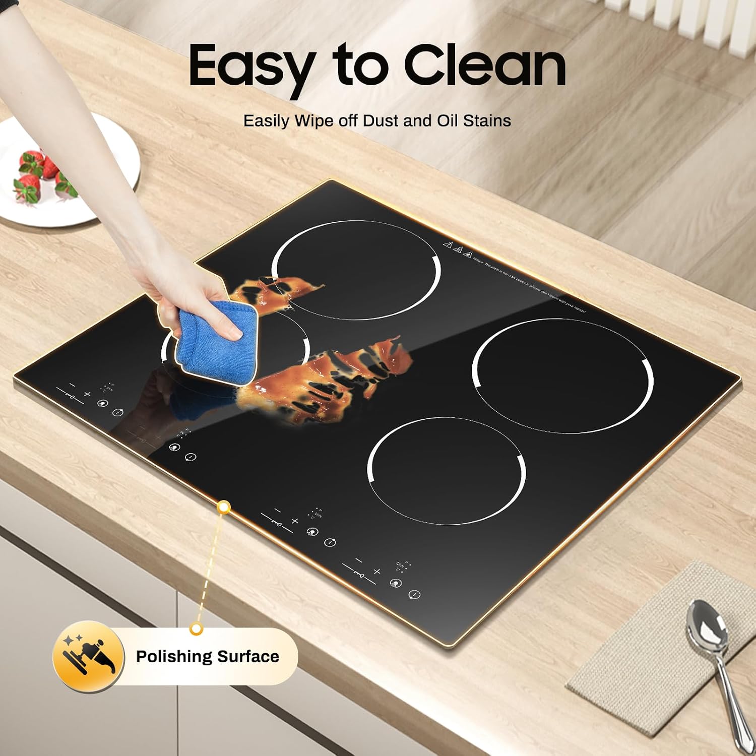 PERFERATE Electric Cooktop 4 Burner Electric Ceramic Cooktop 3000W,110V Countertop/Built-in Ceramic Stove Top with Touch-Control 9 Heating Levels Radiant Stove Top for All Cookwares