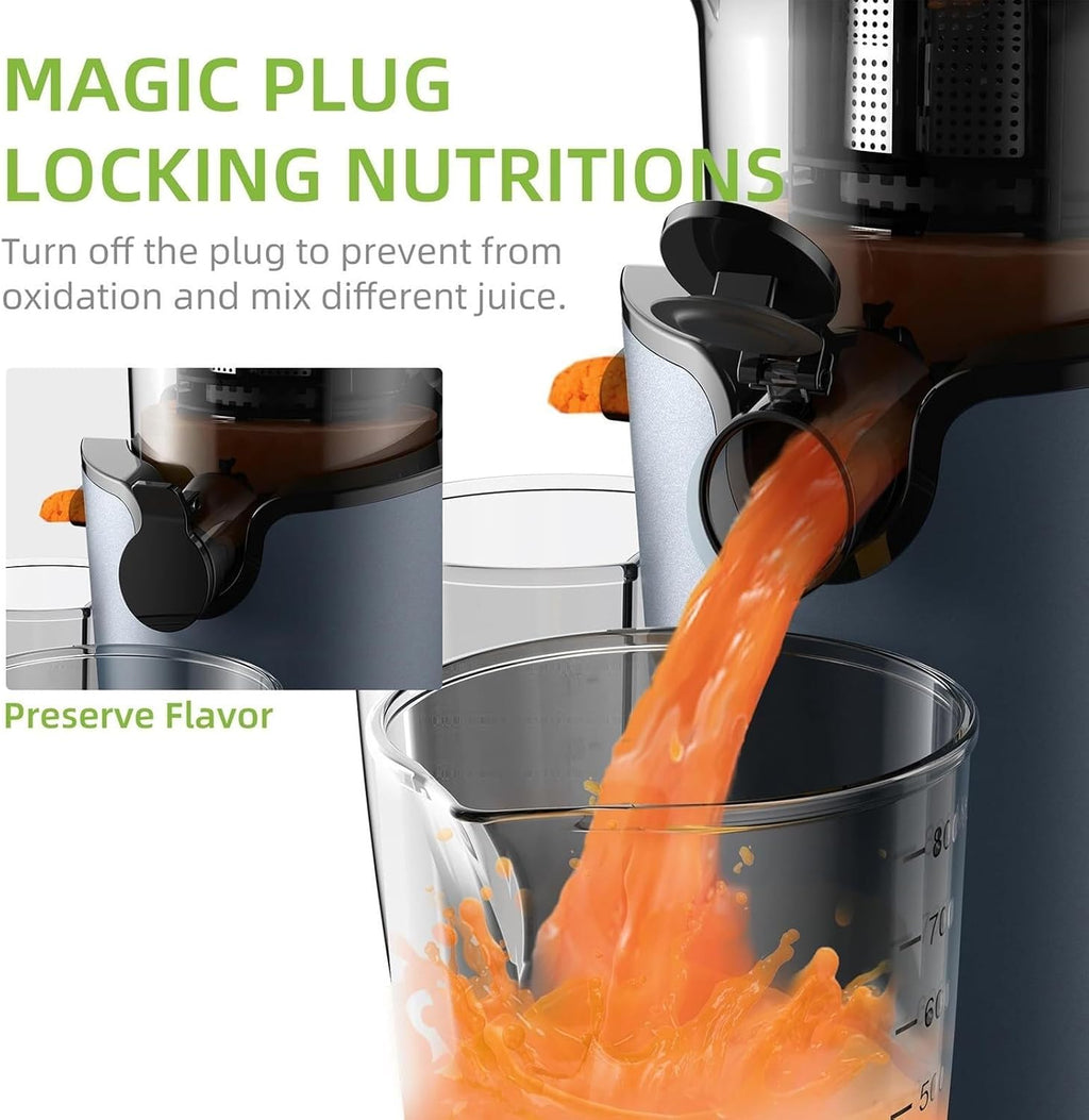 Cold Press Juicer with 78mm Feed Chute, 200W Motor, Slow Masticating Juice Extractor for Whole Fruits & Vegetables, Easy to Clean, Black