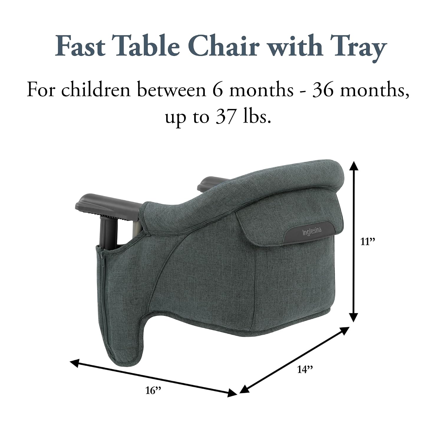 Inglesina Fast Table Chair - Charcoal Gray Melange + Fast Dining Tray - Portable Baby High Chair - for Babies & Toddlers up to 37 lbs - Fits Tables 0.8'' to 3.5'' Thick - Compact - Travel Bag Included