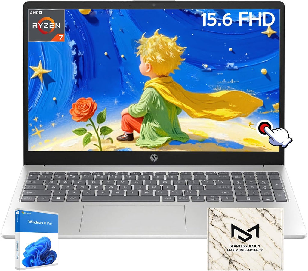HP 15.6 Touchscreen Laptop for Work & Study, AMD Ryzen 7 7730U, 15.6' FHD Touch Display, AMD Radeon Graphics, Copilot AI, WiFi 6, Numeric Keypad, Windows 11 Pro, 64GB RAM, 1TB SSD
