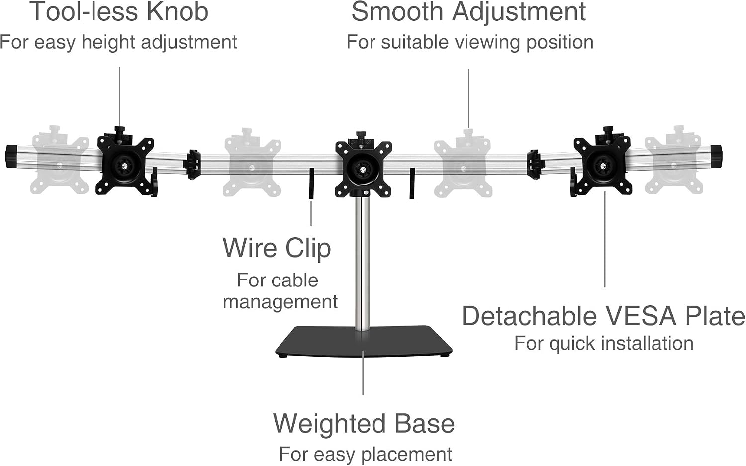 SIIG Premium Aluminum Triple Monitor Stand - 3 Monitors 13' to 27' Up To 17.6 lbs VESA 75 and 100 (CE-MT2111-S1)