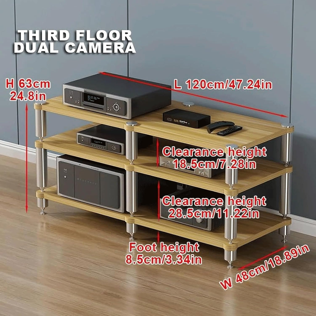 Stereo Stands Modern Audio Rack Tower AV Media Stand Wooden Tiered Shelves 2 Tier,3 Tier,4 Tier Audio Rack Shelf AV Media Player Stand(Black,3 Tier)