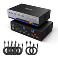 TESmart 8K@60Hz DP KVM Switch 2 Monitors 2 Computers EDID, DP 1.4 KVM Switch Dual Monitor 4K@144Hz for Gaming Dock, Support USB3.0, Gigabit Network, Hotkey Switch, Audio & Mic with All Input Cables