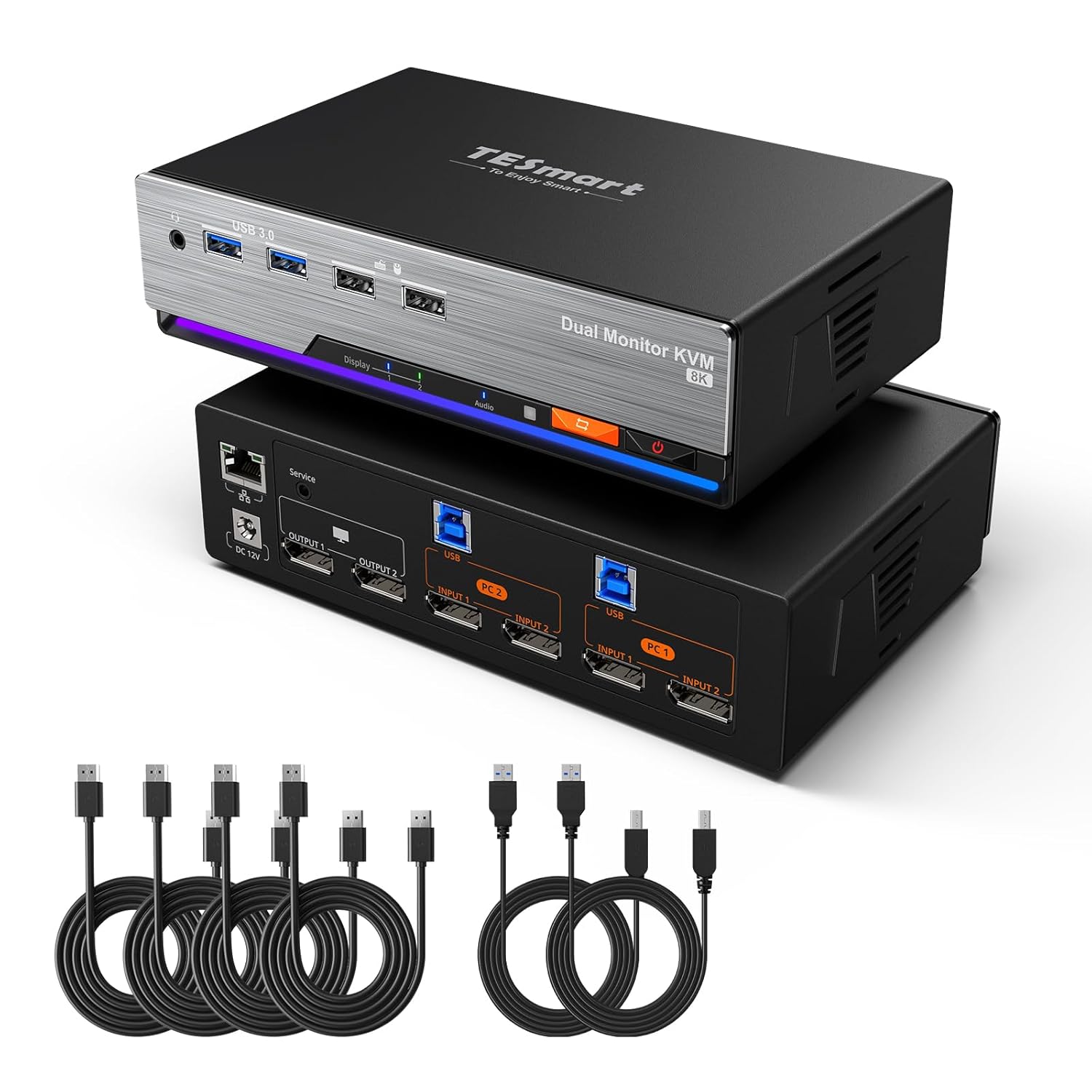 TESmart 8K@60Hz DP KVM Switch 2 Monitors 2 Computers EDID, DP 1.4 KVM Switch Dual Monitor 4K@144Hz for Gaming Dock, Support USB3.0, Gigabit Network, Hotkey Switch, Audio & Mic with All Input Cables
